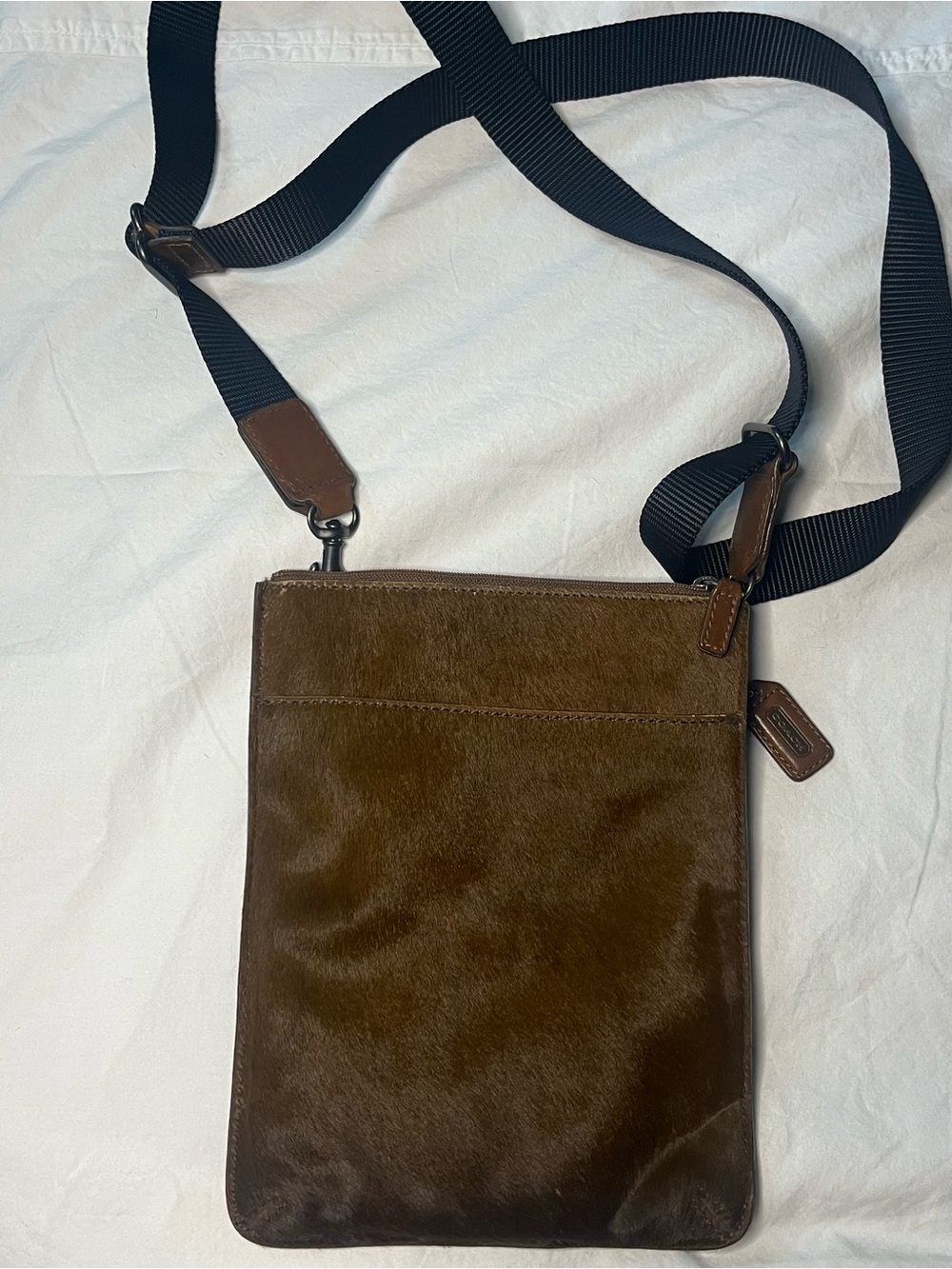 Vintage Coach Brown Hair On Cowhide Leather Mini Slim Crossbody Bag *RARE*